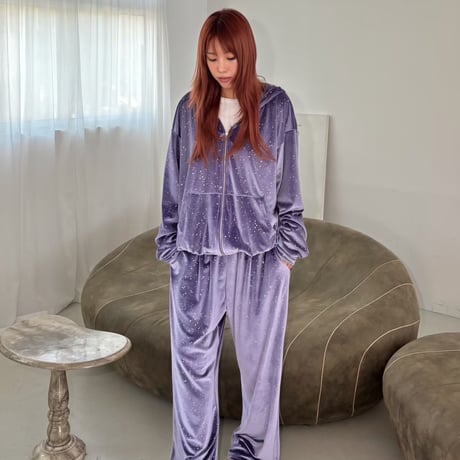 1039 Holographic Velour Zip-Up Hoodie/4カラー