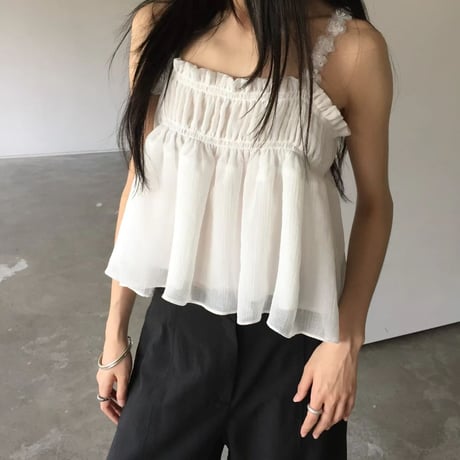 0923 flower strap chiffon camisole/2カラー