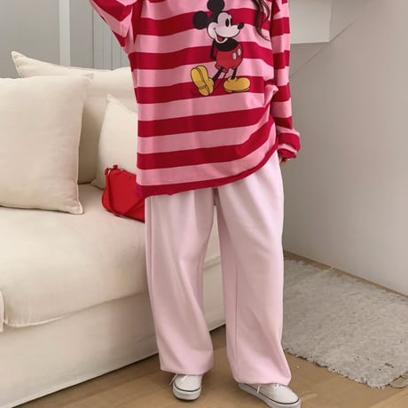 0968 Mickey Striped Loose Long Sleeve Tee/3カラー