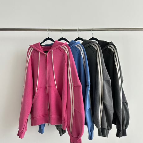 1078 Side 3-Line pigment Zip Hoodie Setup/4カラー