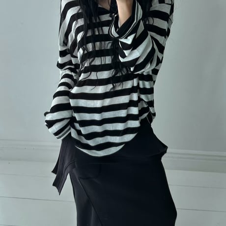 【早期お届け★数量限定】Sheer Border Henry Neck Tops/3カラー