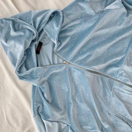 1039 Holographic Velour Zip-Up Hoodie/4カラー