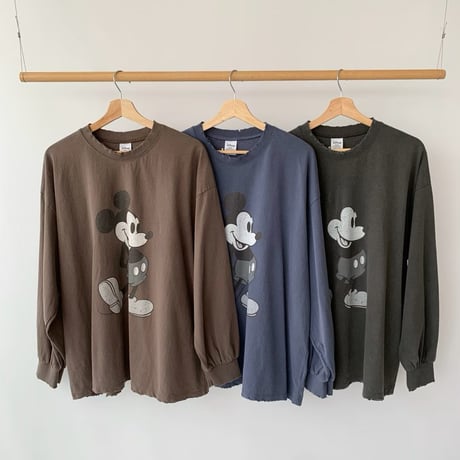 1037 monotone mickey damage long sleeve/3カラー