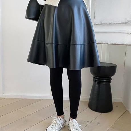 1088 Leather Skirt Layered Flare Leggings