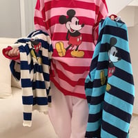 0968 Mickey Striped Loose Long Sleeve Tee/3カラー