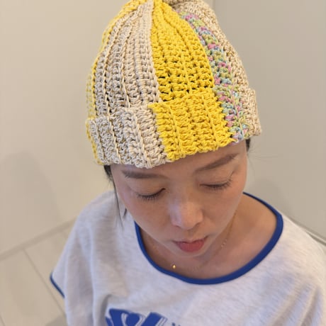 【即納】イエローMIX cotton Beanie