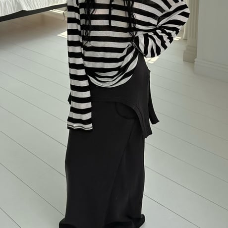 【早期お届け★数量限定】Sheer Border Henry Neck Tops/3カラー