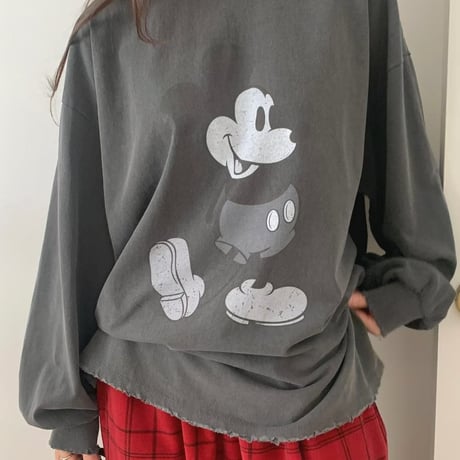 1037 monotone mickey damage long sleeve/3カラー