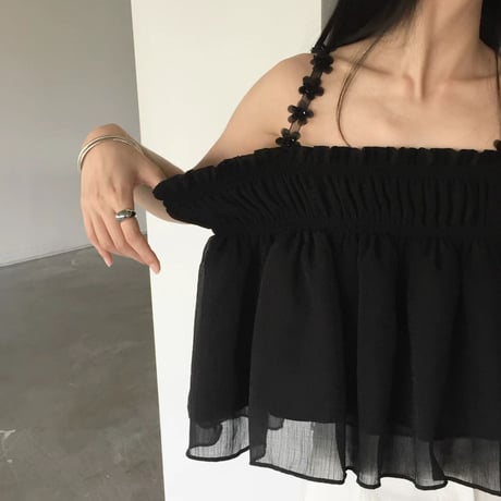0923 flower strap chiffon camisole/2カラー