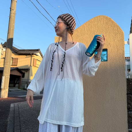 0852 Henry neck sheer summer sleeve/4カラー