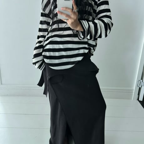 【早期お届け★数量限定】Sheer Border Henry Neck Tops/3カラー