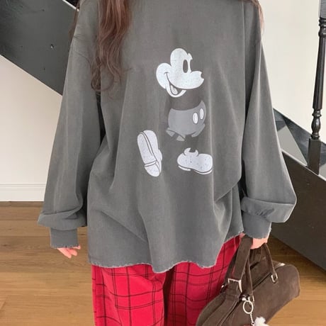 1037 monotone mickey damage long sleeve/3カラー