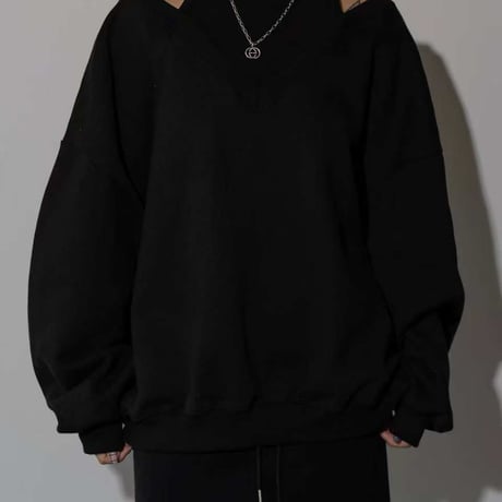 0992 🉐セットアップ🉐 Off-Shoulder V-Neck Sweat/2カラー