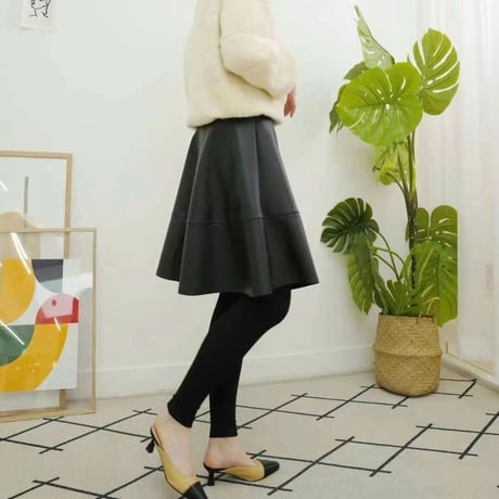 1088 Leather Skirt Layered Flare Leggings
