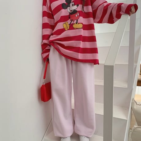 0968 Mickey Striped Loose Long Sleeve Tee/3カラー
