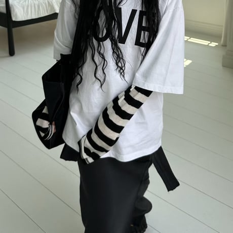 【早期お届け★数量限定】Sheer Border Henry Neck Tops/3カラー