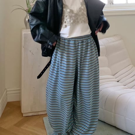 1028 Stripe Fleece Wide Pants/3カラー