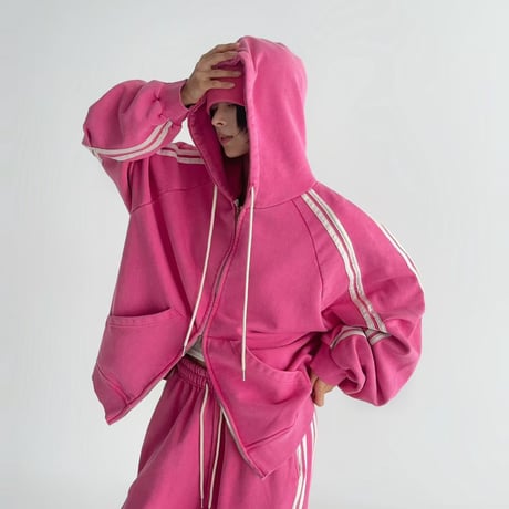 1078 Side 3-Line pigment Zip Hoodie Setup/4カラー
