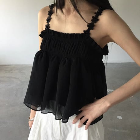 0923 flower strap chiffon camisole/2カラー