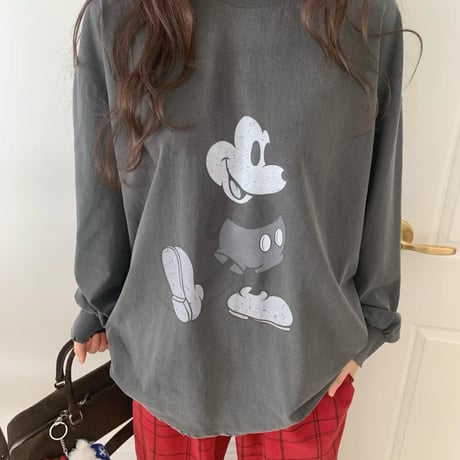 1037 monotone mickey damage long sleeve/3カラー