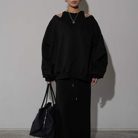 0992 🉐セットアップ🉐 Off-Shoulder V-Neck Sweat/2カラー