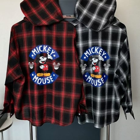 0988 Mickey Check Hooded Shirt Jacket/2カラー