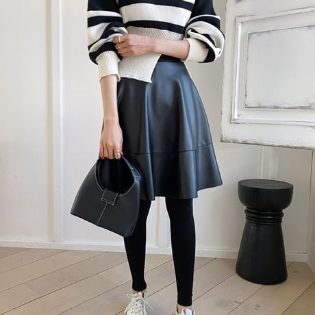 1088 Leather Skirt Layered Flare Leggings