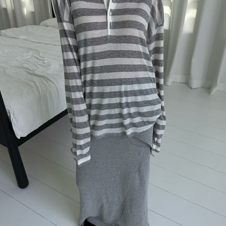 【早期お届け★数量限定】Sheer Border Henry Neck Tops/3カラー