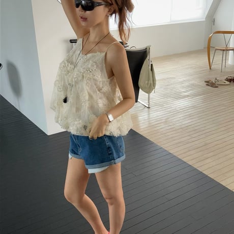 0899 chiffon frill tops/ワンカラー