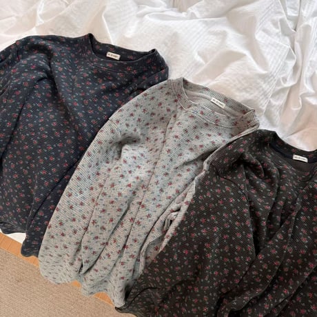【即納★数量限定】Vintage Flower Waffle Tops/3カラー