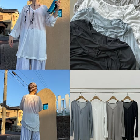 0852 Henry neck sheer summer sleeve/4カラー