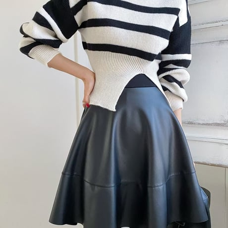 1088 Leather Skirt Layered Flare Leggings