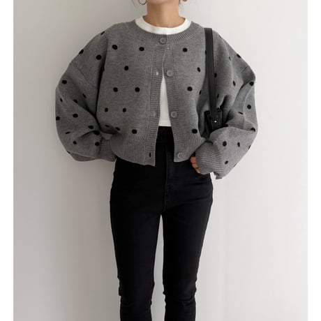 コンパクト丈ドット柄knit / gray