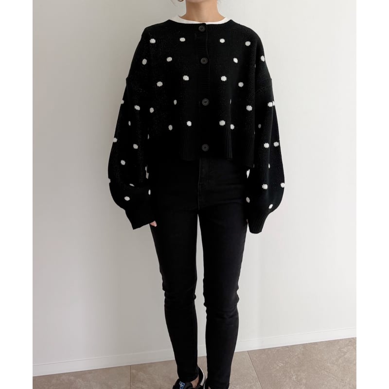 新品　CADUNE ドット柄 長袖ニット ブラック 36 コンパクト丈ドット柄knit / black | AMIE
