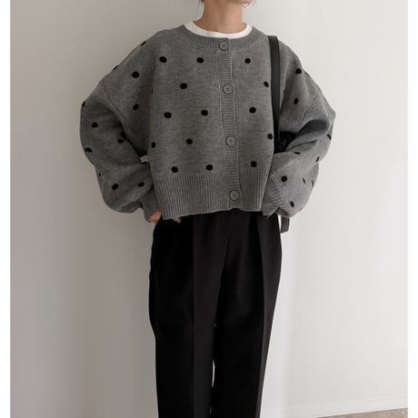 コンパクト丈ドット柄knit / gray