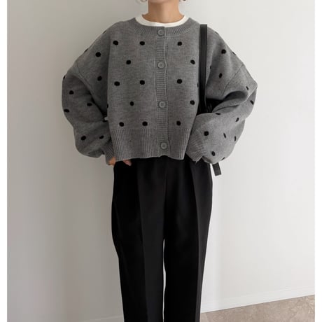 コンパクト丈ドット柄knit / gray