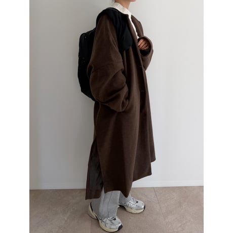 メルトンロングコート / brown