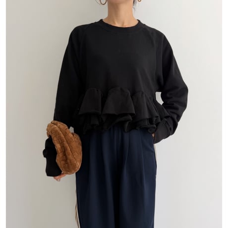 frill hem sweat / black