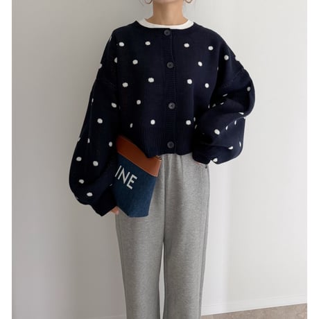コンパクト丈ドット柄knit / navy