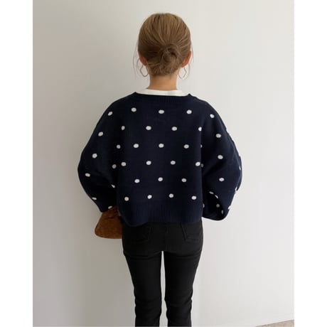 コンパクト丈ドット柄knit / navy