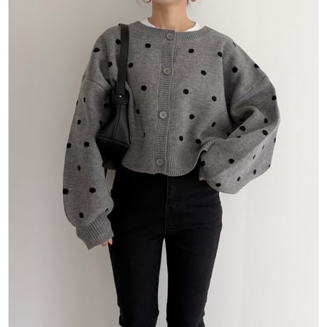 コンパクト丈ドット柄knit / gray