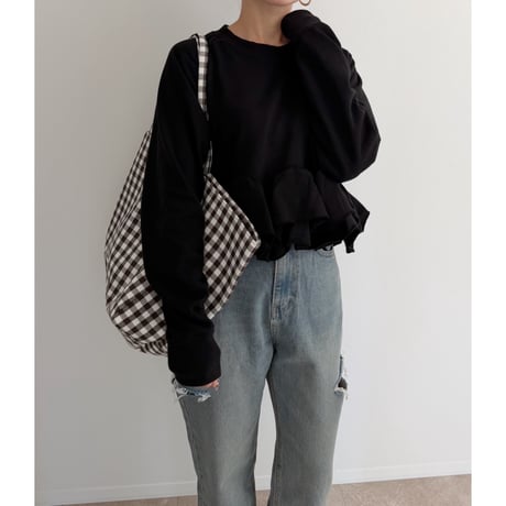 frill hem sweat / black