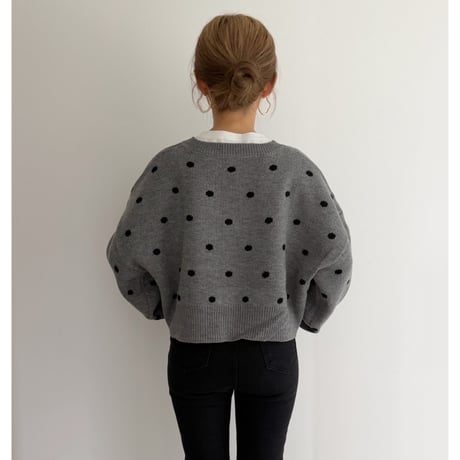 コンパクト丈ドット柄knit / gray
