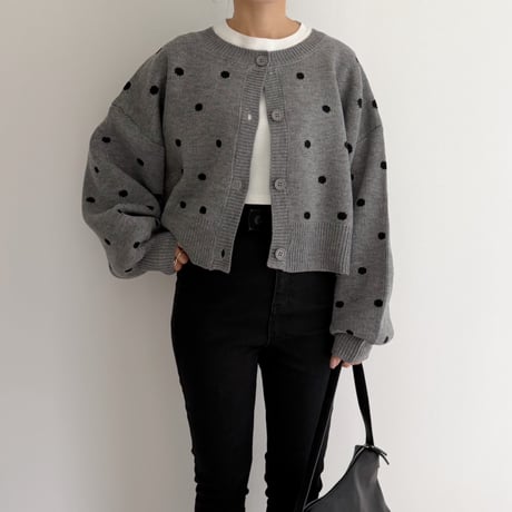 コンパクト丈ドット柄knit / gray