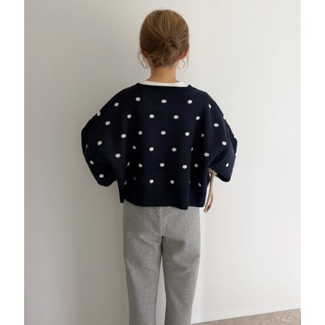 コンパクト丈ドット柄knit / navy