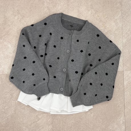 コンパクト丈ドット柄knit / gray