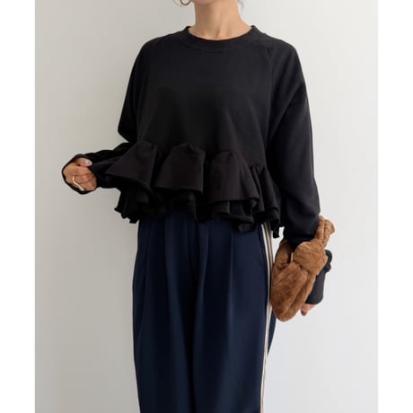 frill hem sweat / black