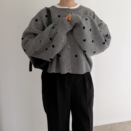 コンパクト丈ドット柄knit / gray
