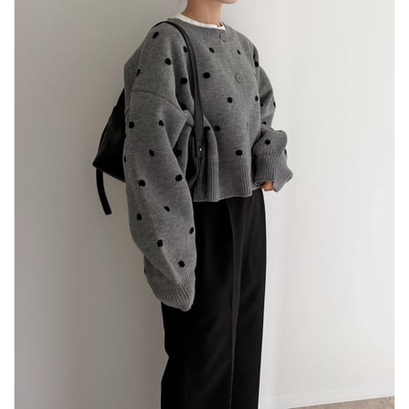 コンパクト丈ドット柄knit / gray
