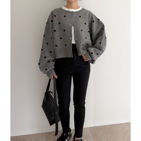 コンパクト丈ドット柄knit / gray
